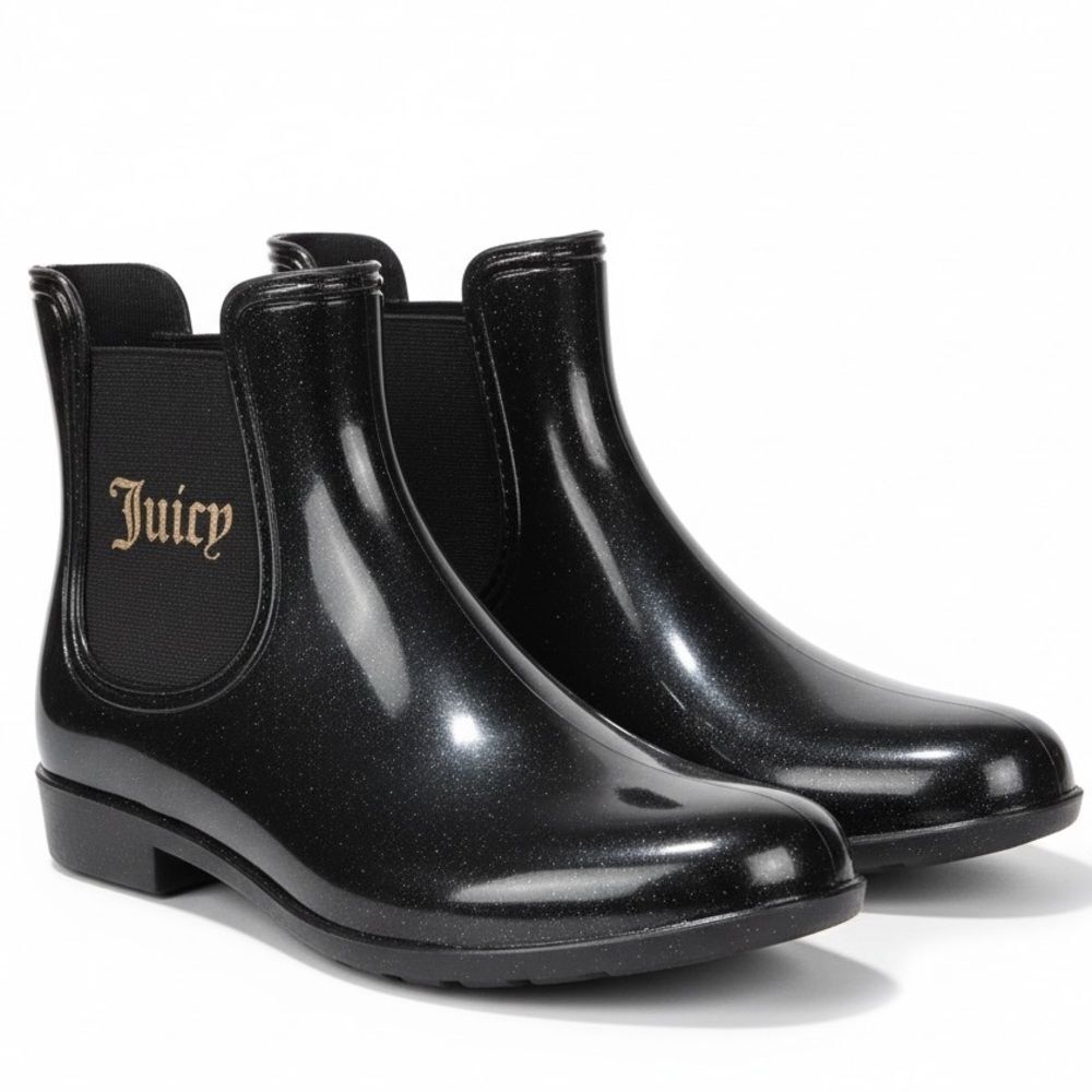 Juicy Couture Women’s Black And Gold Rain Boots Size 9 - Picture 1 of 15